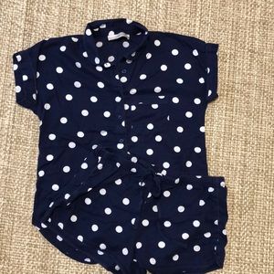 LOFT Polka Dot Pajama Set Navy and White